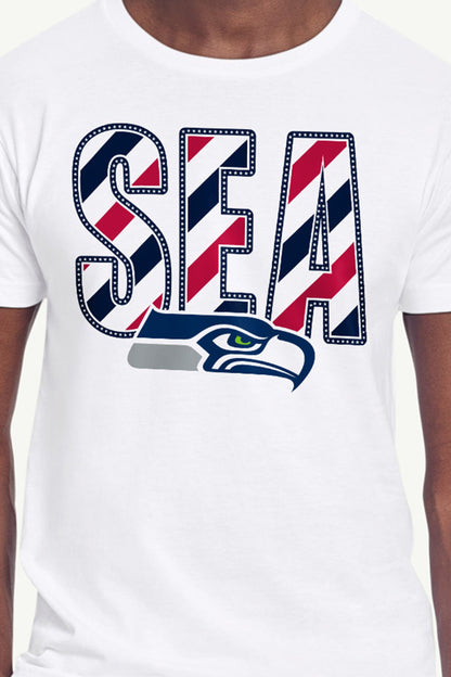 MENS SEATTLE SEAHAWKS STARS AND STRIPES T SHIRT - White