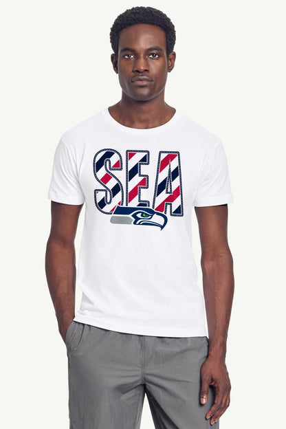 MENS SEATTLE SEAHAWKS STARS AND STRIPES T SHIRT - White