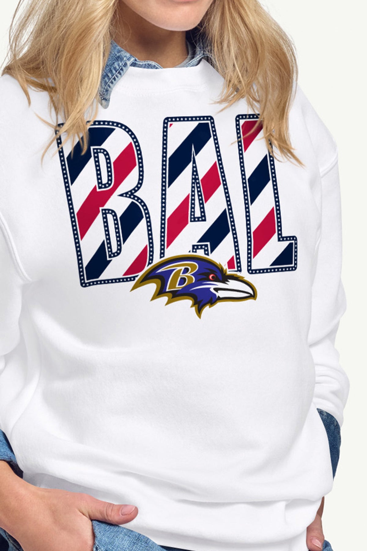 WOMENS BALTIMORE RAVENS STARS AND STRIPES SWEATSHIRT - White