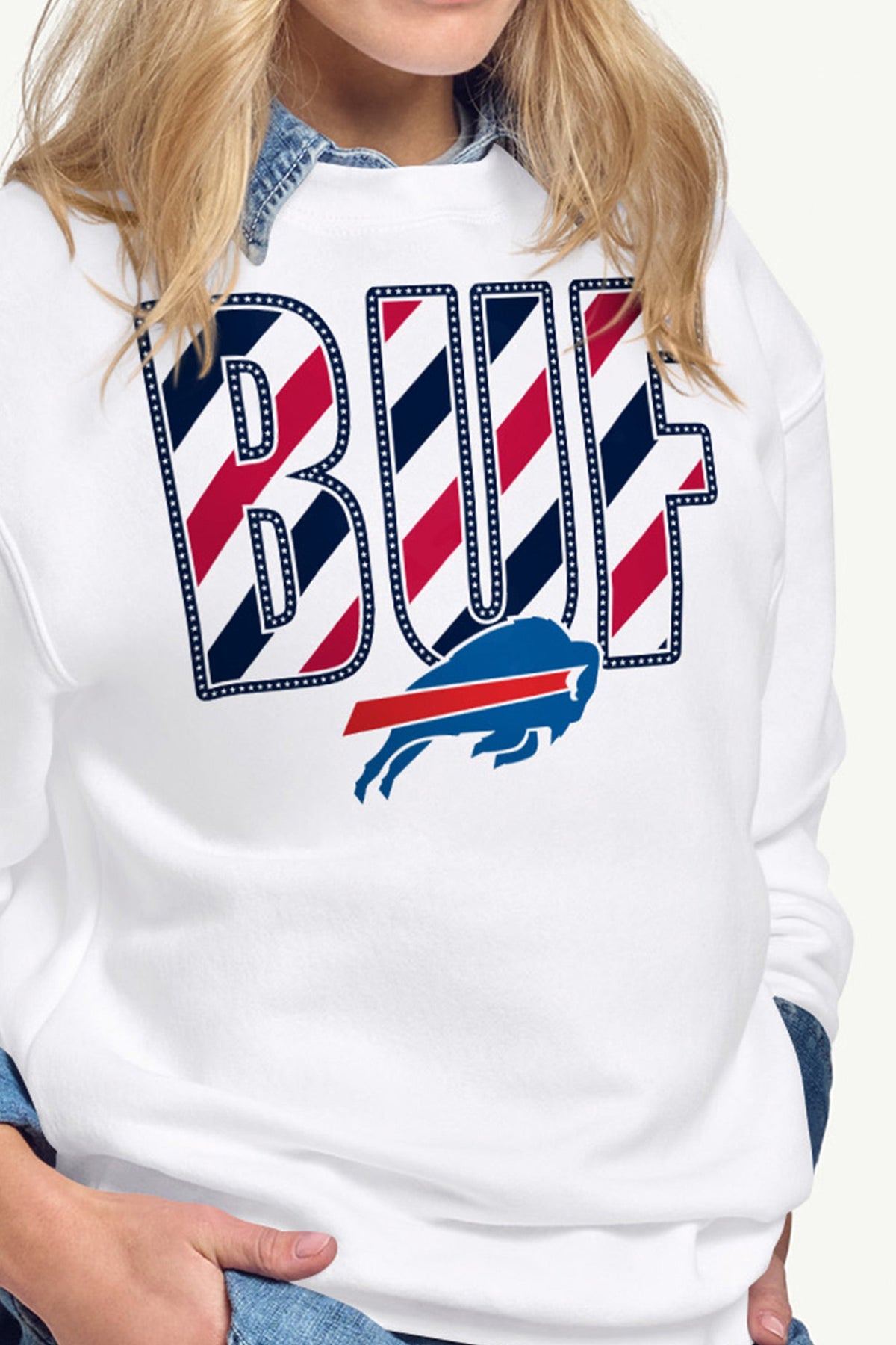 WOMENS BUFFALO BILLS STARS AND STRIPES SWEATSHIRT - White