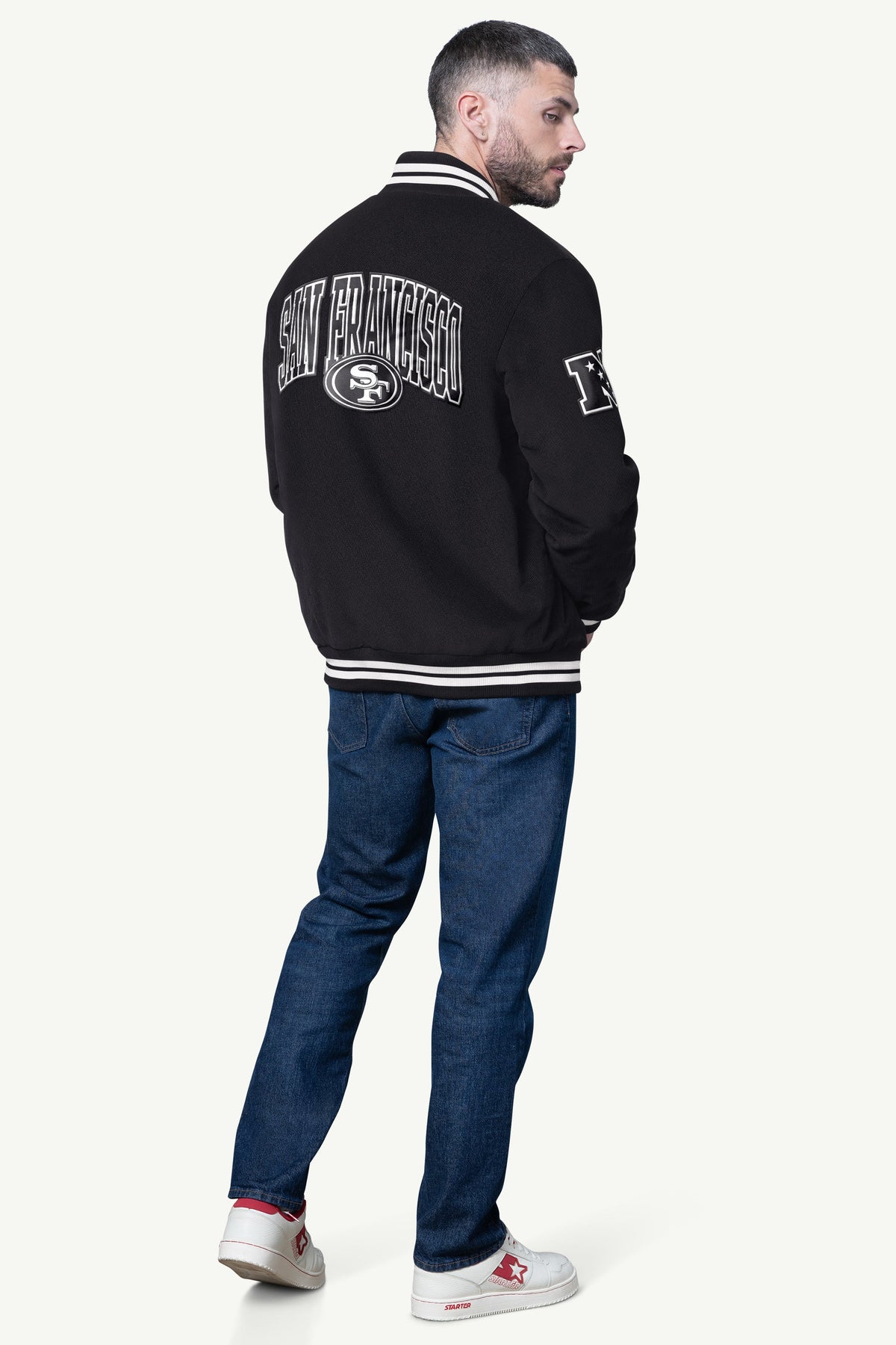 MENS SAN FRANCISCO 49ERS BLACKOUT CORDUROY VARSITY JACKET - Black