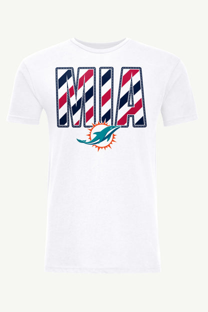MENS MIAMI DOLHPINS STARS AND STRIPES T SHIRT - White