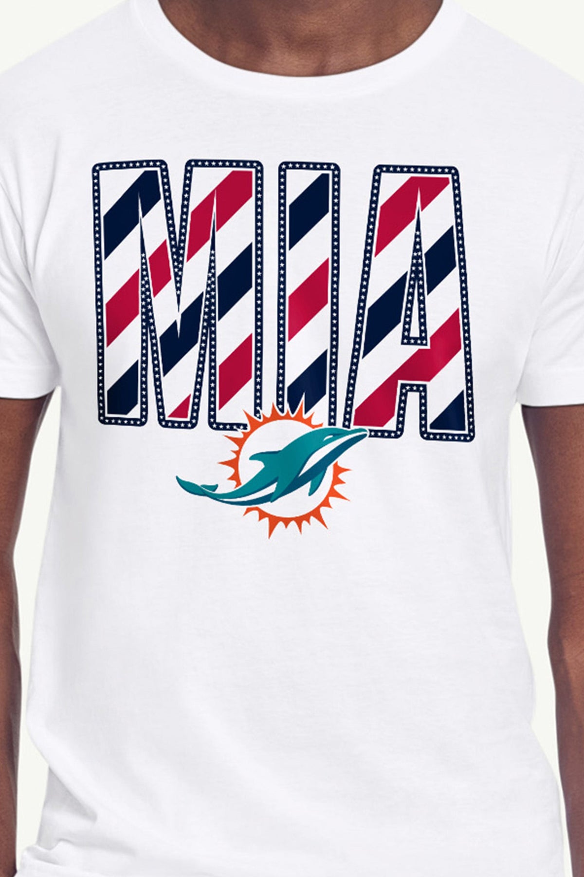 MENS MIAMI DOLHPINS STARS AND STRIPES T SHIRT - White