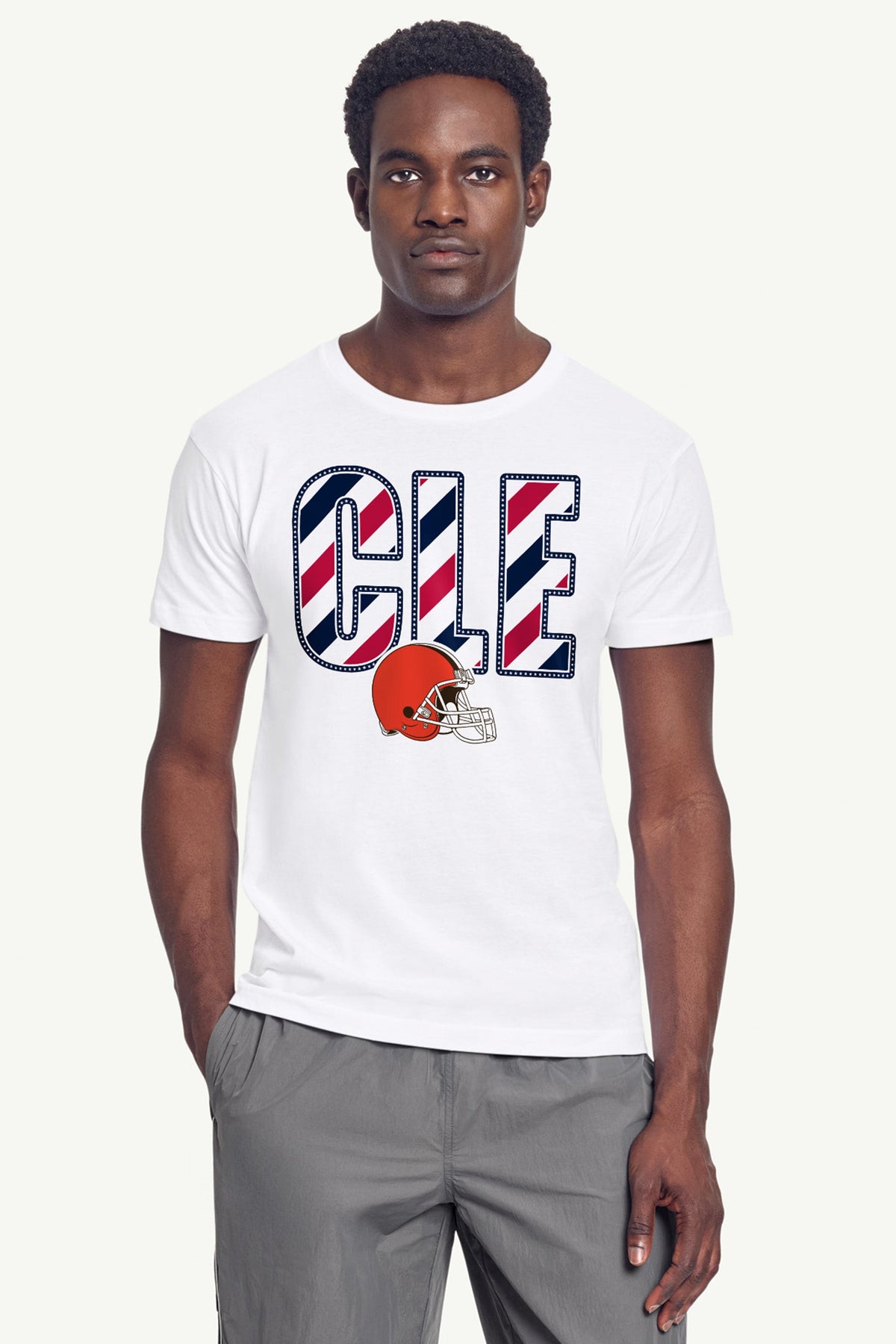 MENS CLEVELAND BROWNS STARS AND STRIPES T SHIRT - White