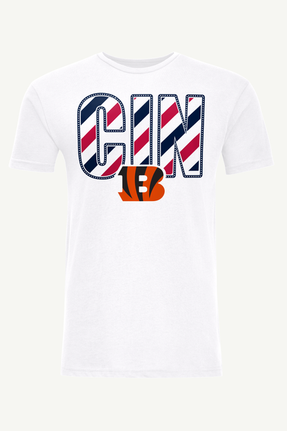 MENS CINCINNATI BENGALS STARS AND STRIPES T SHIRT - White