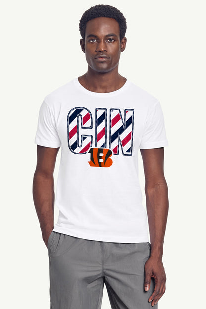 MENS CINCINNATI BENGALS STARS AND STRIPES T SHIRT - White