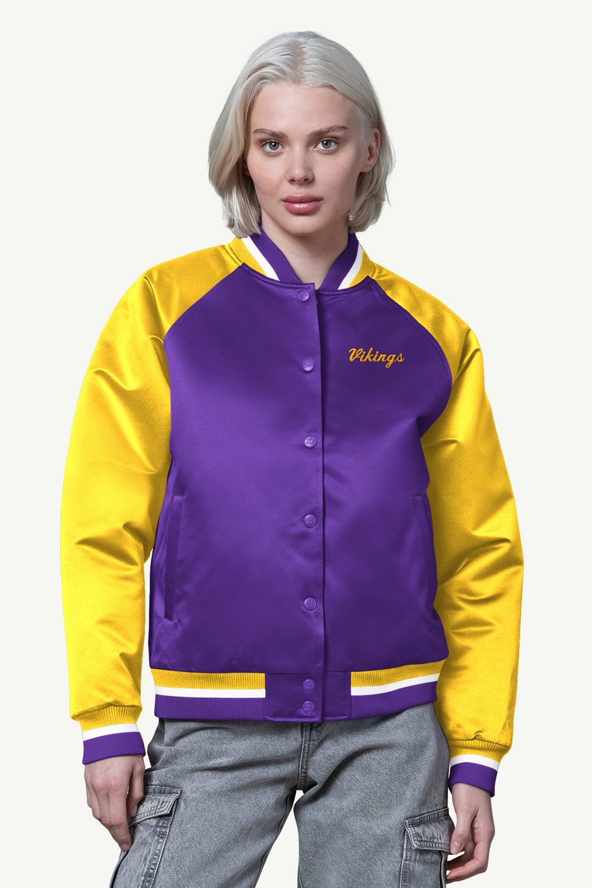 WOMENS MINNESOTA VIKINGS FINAL SCORE SATIN VARSITY JACKET - Starter