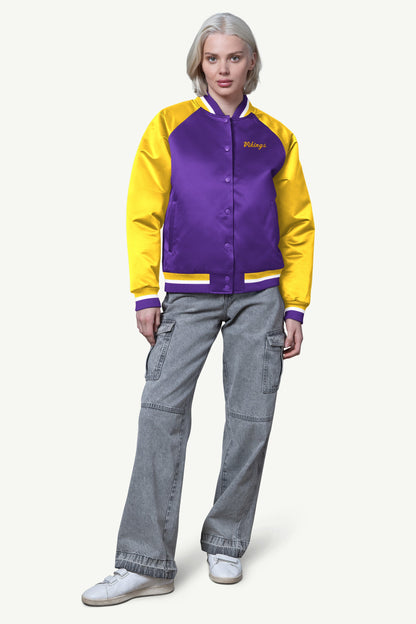 WOMENS MINNESOTA VIKINGS FINAL SCORE SATIN VARSITY JACKET - Starter