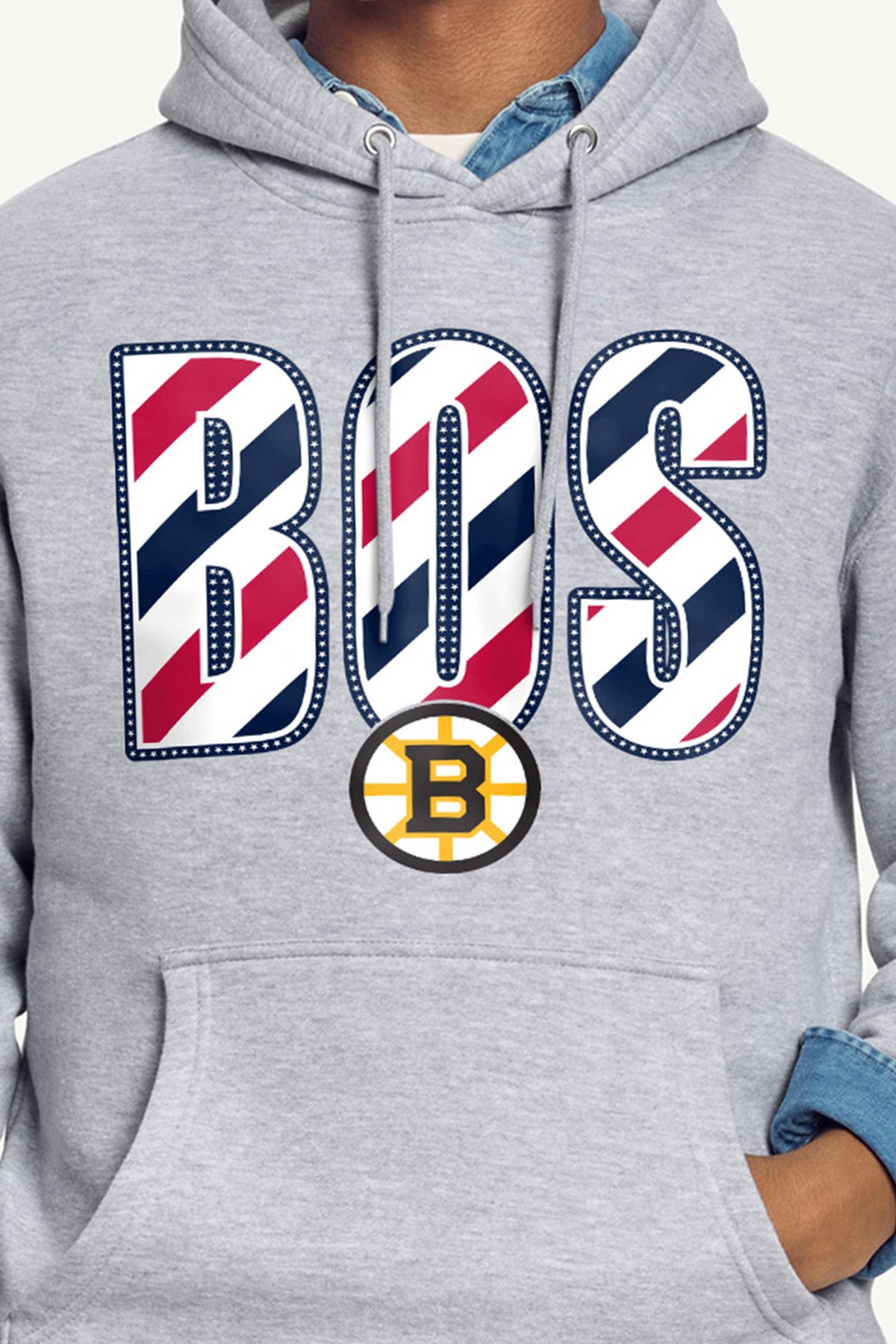 MENS BOSTON BRUINS STARS AND STRIPES HOODIE - Grey
