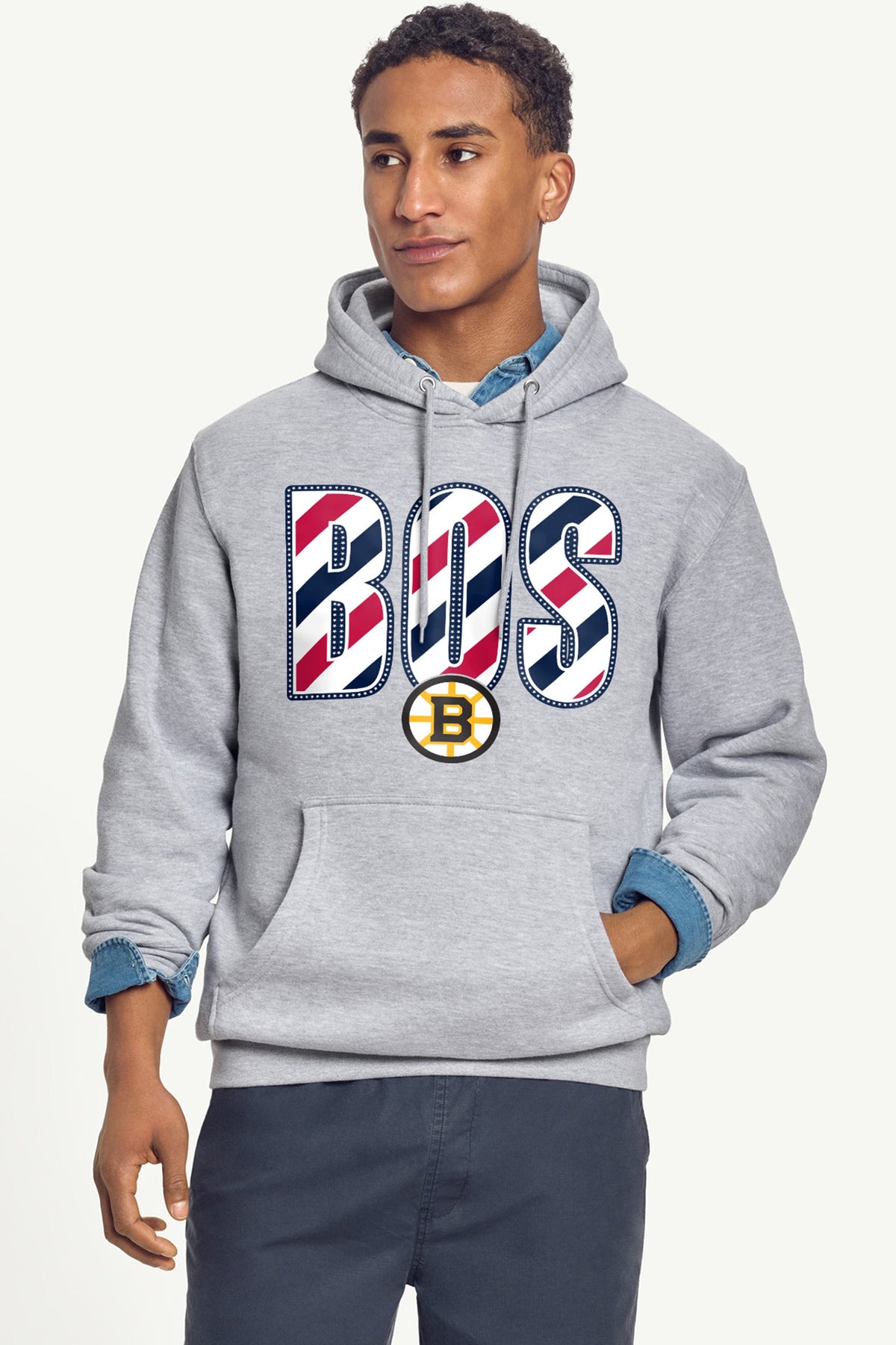 MENS BOSTON BRUINS STARS AND STRIPES HOODIE - Grey