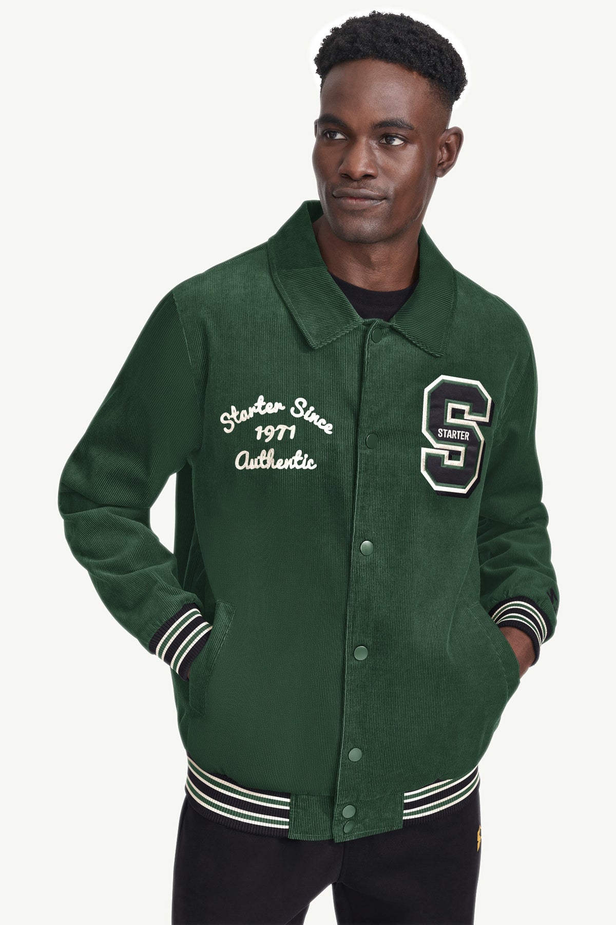 MENS STARTER CORDUROY VARSITY JACKET - Green