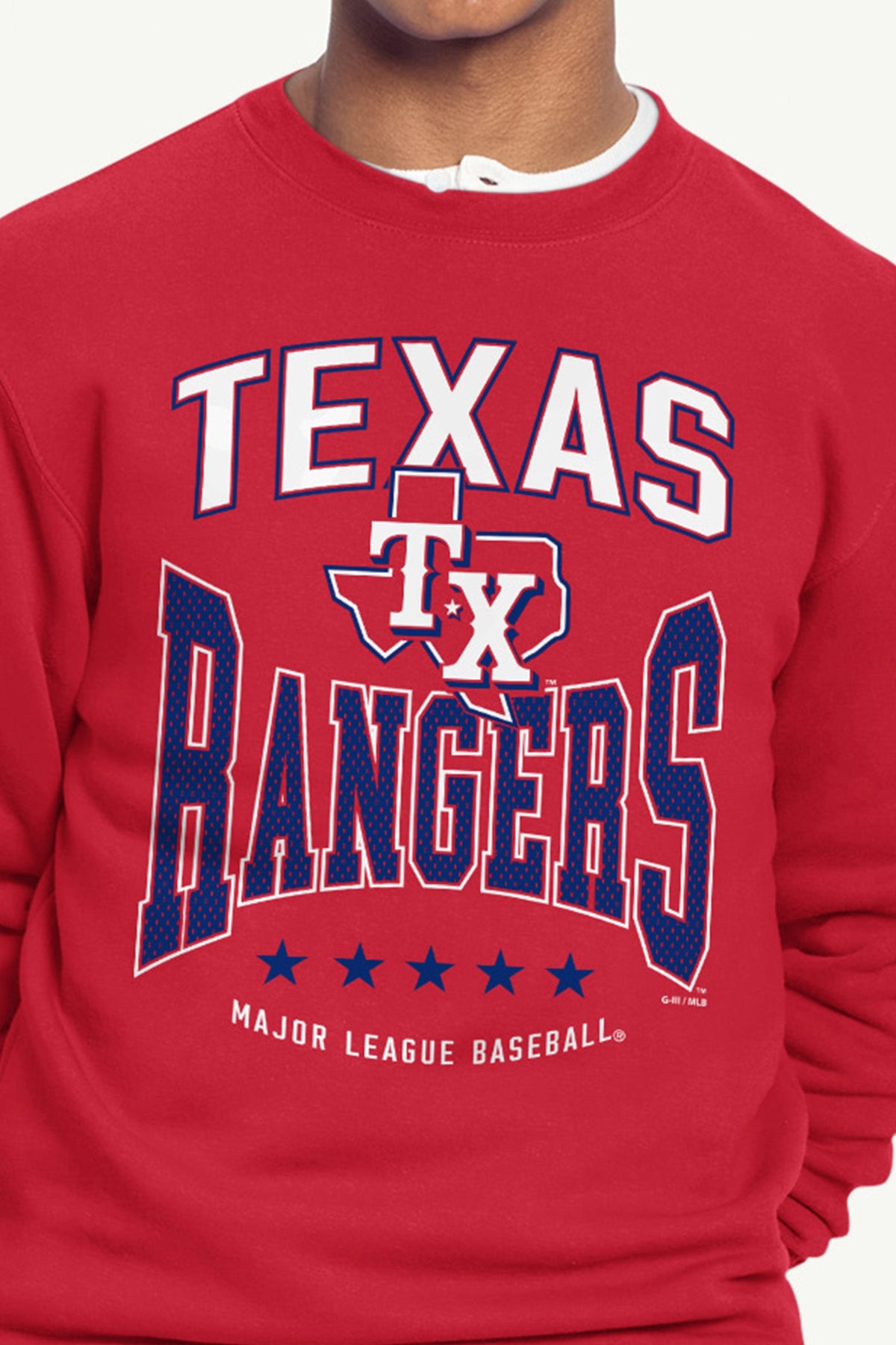 MENS TEXAS RANGERS CENTER SQUEEZE SWEATSHIRT - Red