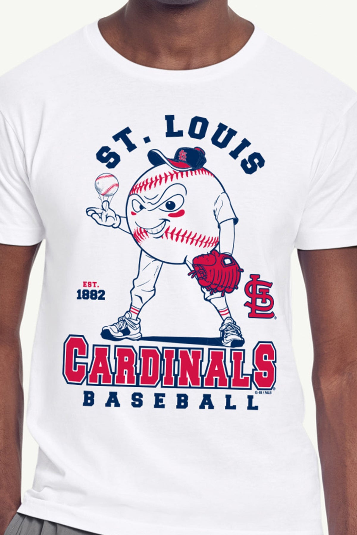 MENS ST. LOUIS CARDINALS  BASEBALL CHARACTER SHORT SLEEVE T SHIRT - White