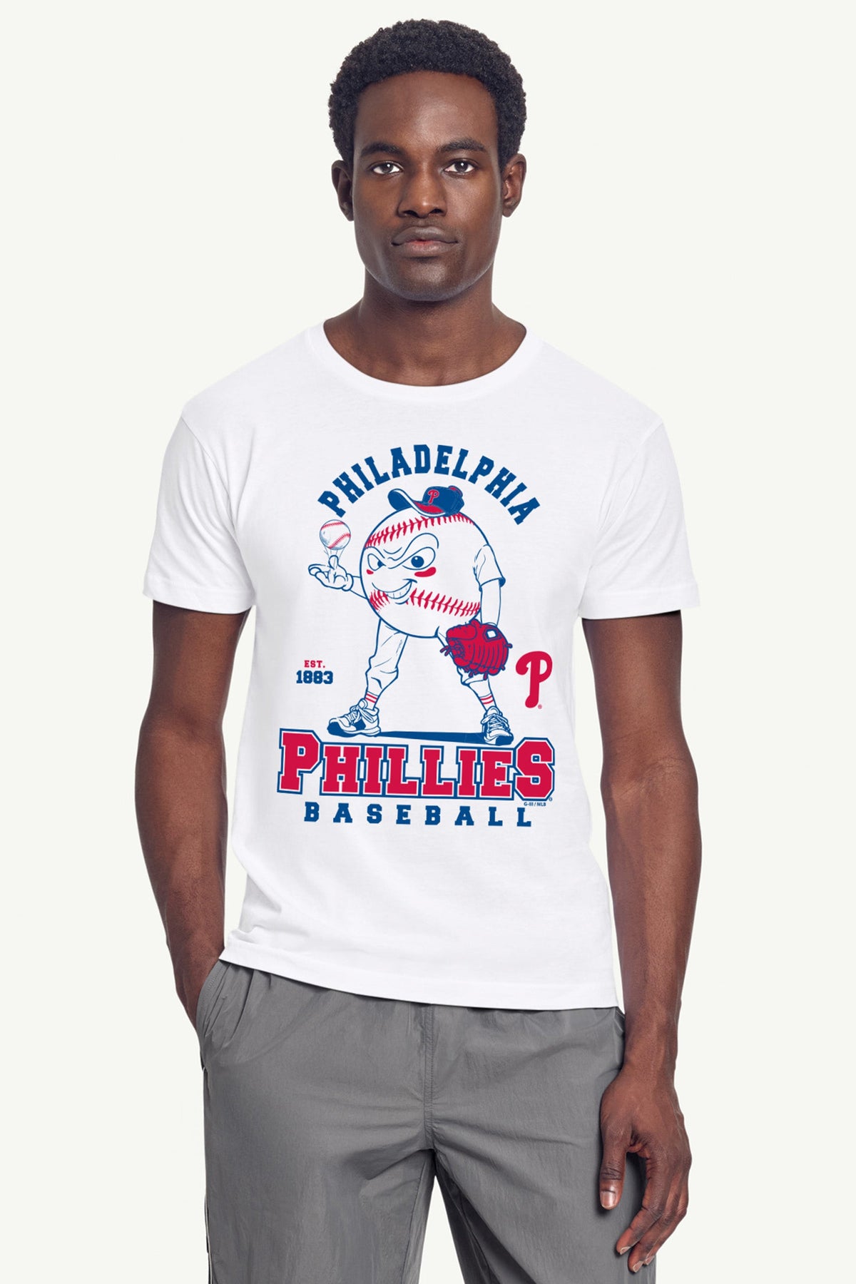 MENS PHILADELPHIA PHILLIES BASEBALL CHARACTER SHORT SLEEVE T SHIRT - White