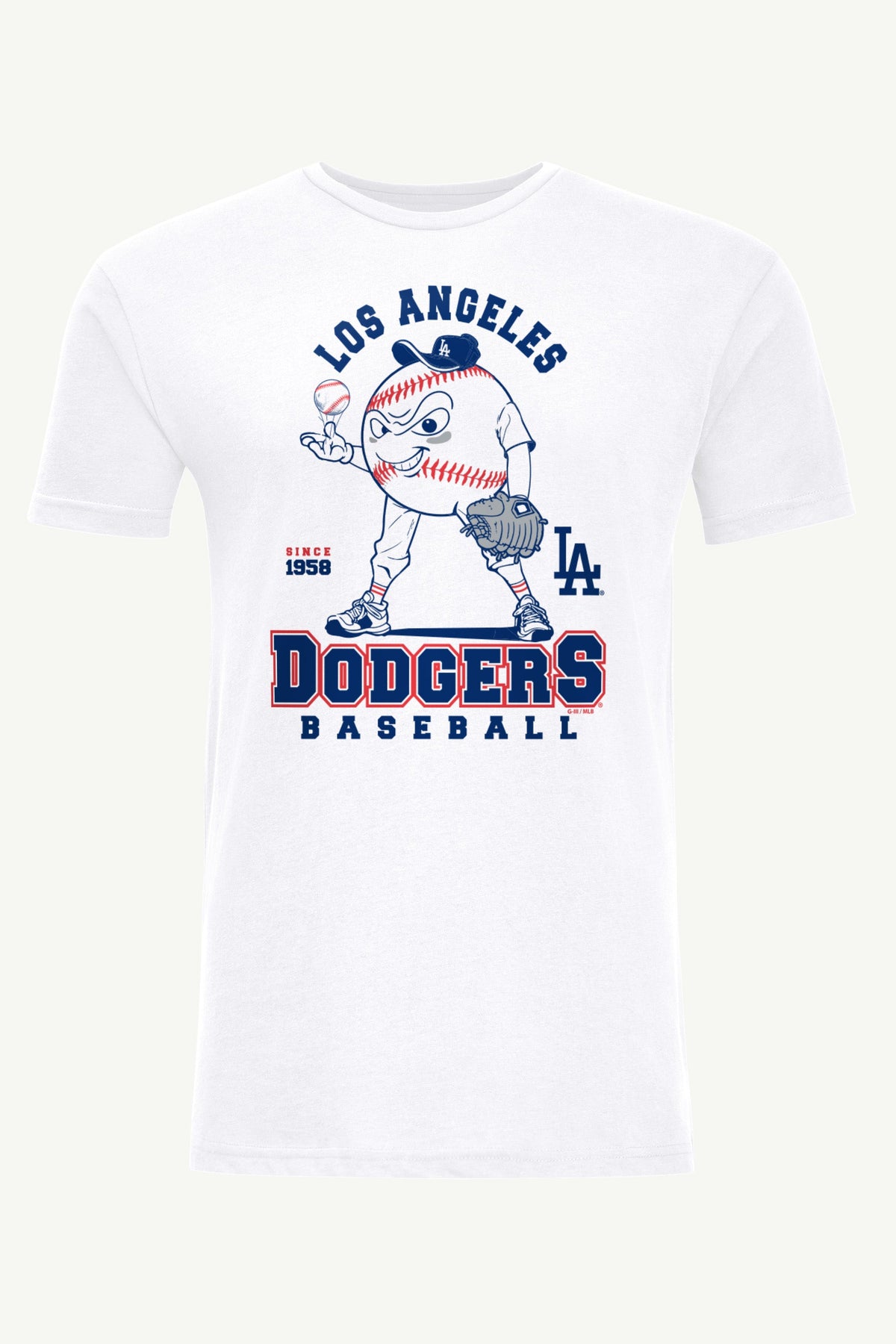 MENS LOS ANGELES DODGERS BASEBALL CHARACTER SHORT SLEEVE T SHIRT - White