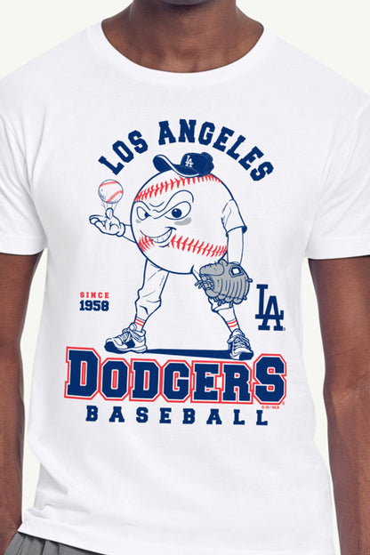 MENS LOS ANGELES DODGERS BASEBALL CHARACTER SHORT SLEEVE T SHIRT - White