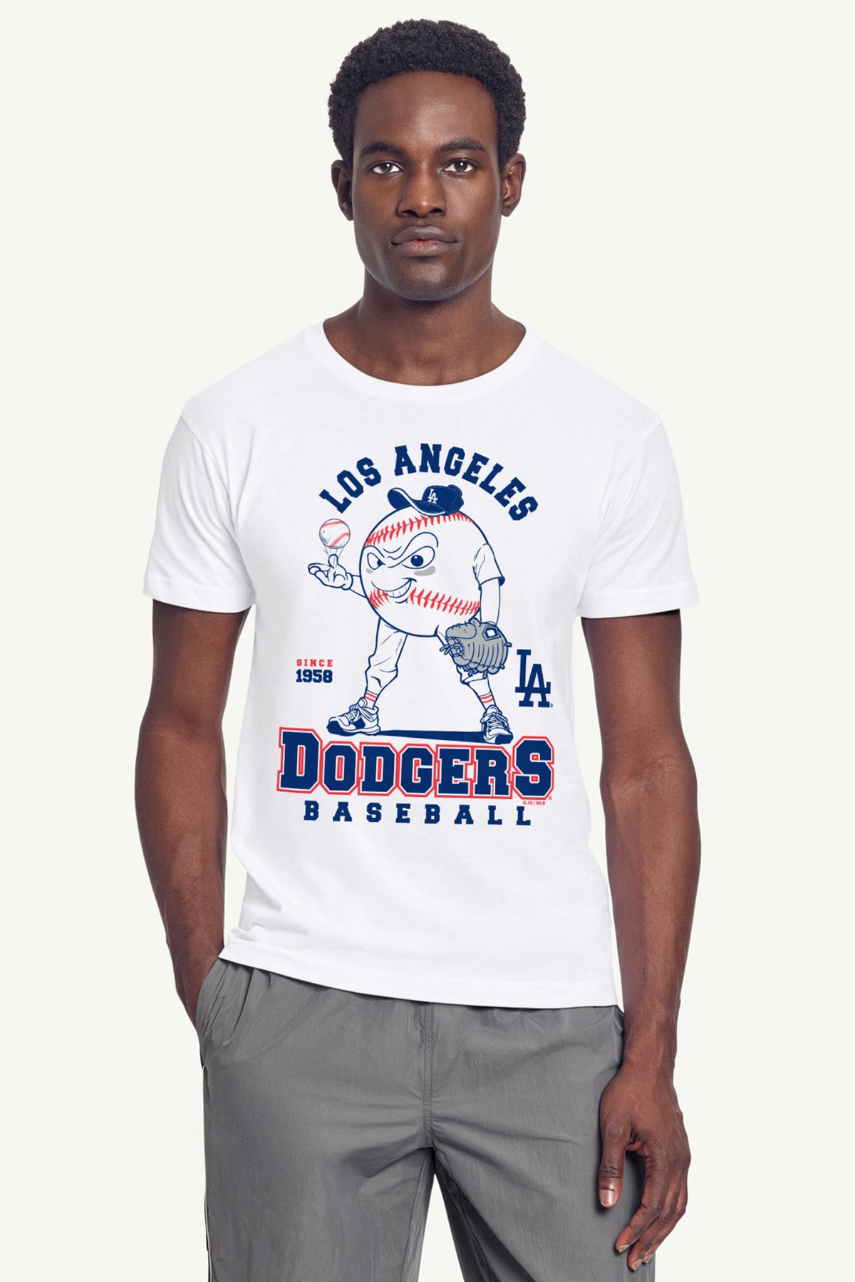 MENS LOS ANGELES DODGERS BASEBALL CHARACTER SHORT SLEEVE T SHIRT - White