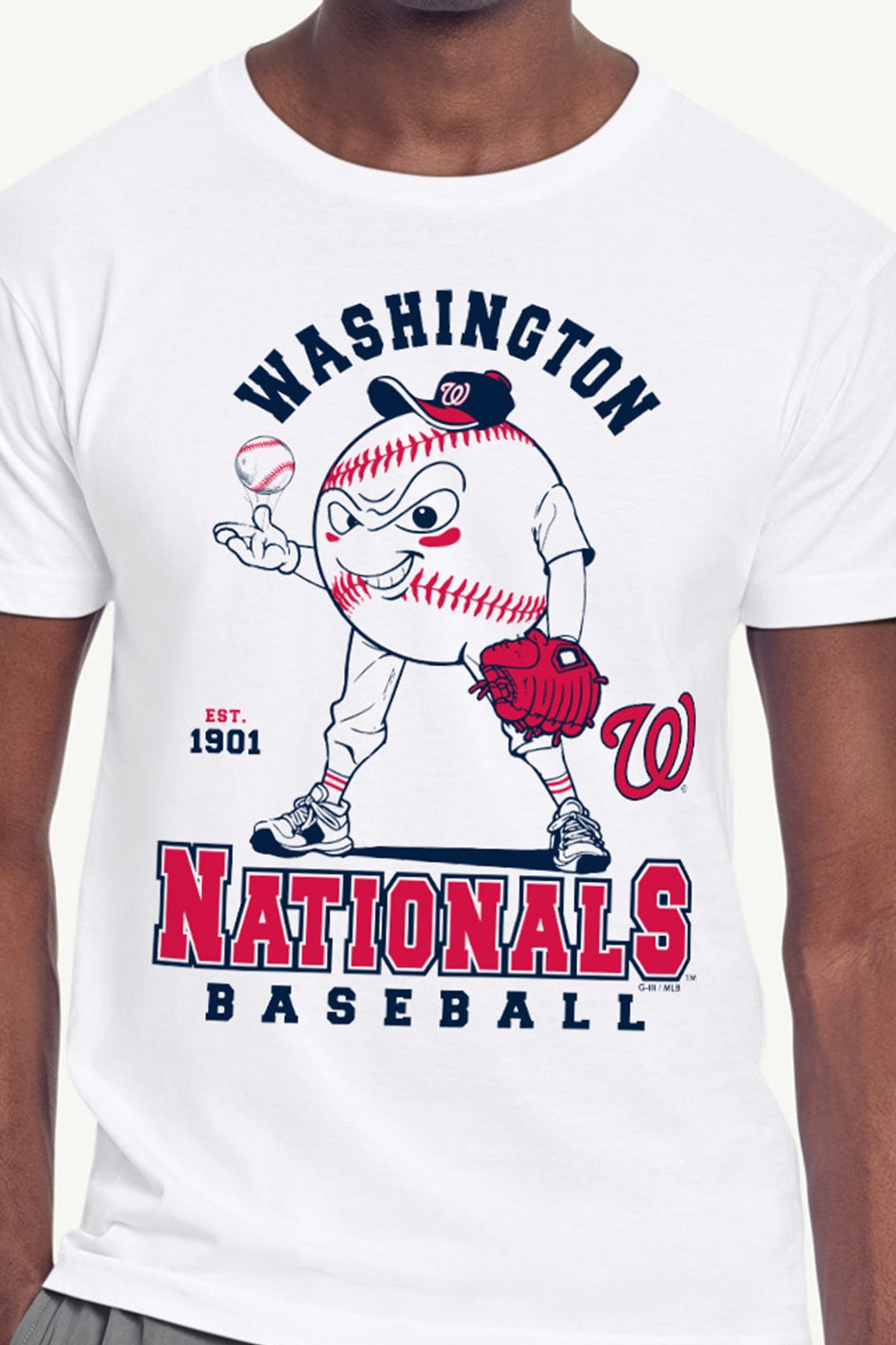 MENS WASHINGTON NATIONALS BASEBALL CHARACTER SHORT SLEEVE T SHIRT - White