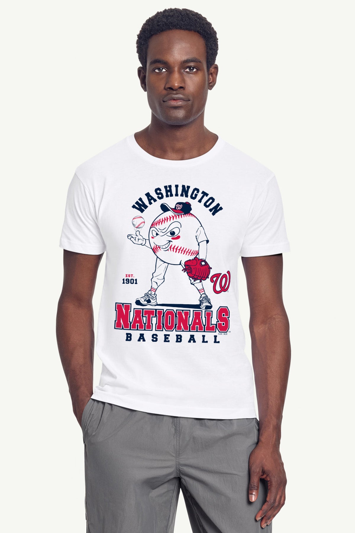 MENS WASHINGTON NATIONALS BASEBALL CHARACTER SHORT SLEEVE T SHIRT - White