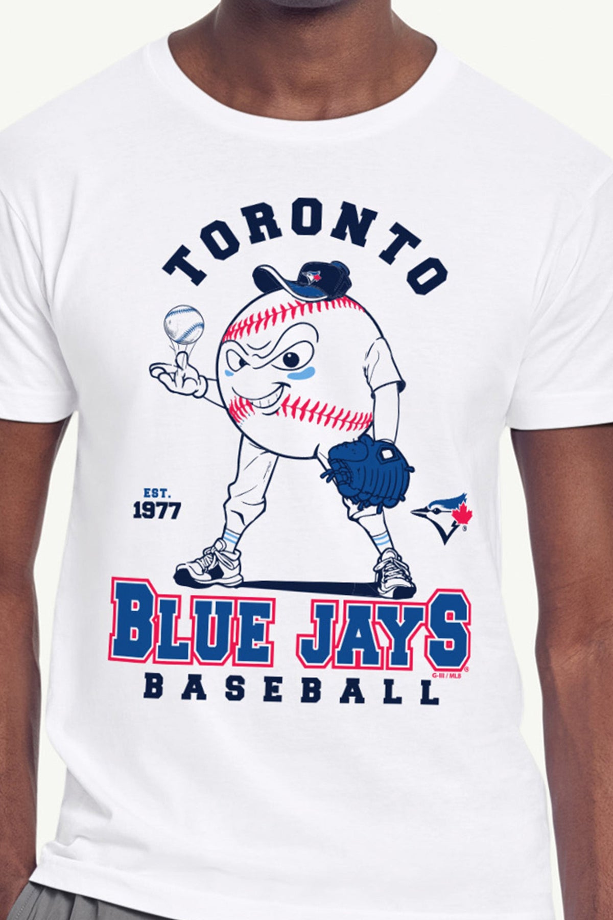 MENS TORONTO BLUE JAYS BASEBALL CHARACTER SHORT SLEEVE T SHIRT - White