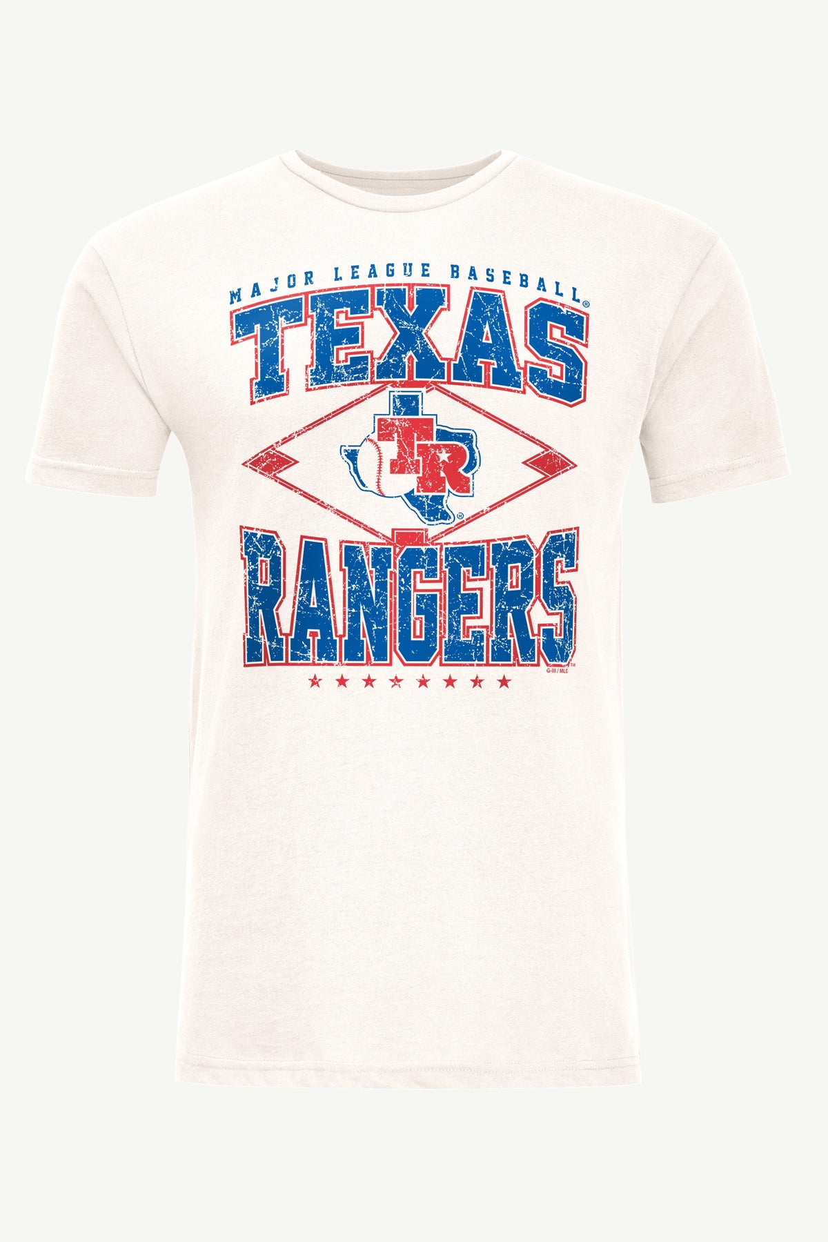 MENS TEXAS RANGERS DISTRESSED COOPERSTOWN DIAMOND SHORT SLEEVE T SHIRT - Vintage White