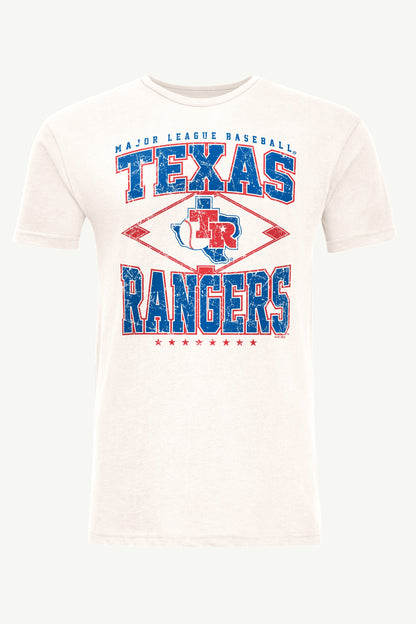 MENS TEXAS RANGERS DISTRESSED COOPERSTOWN DIAMOND SHORT SLEEVE T SHIRT - Vintage White