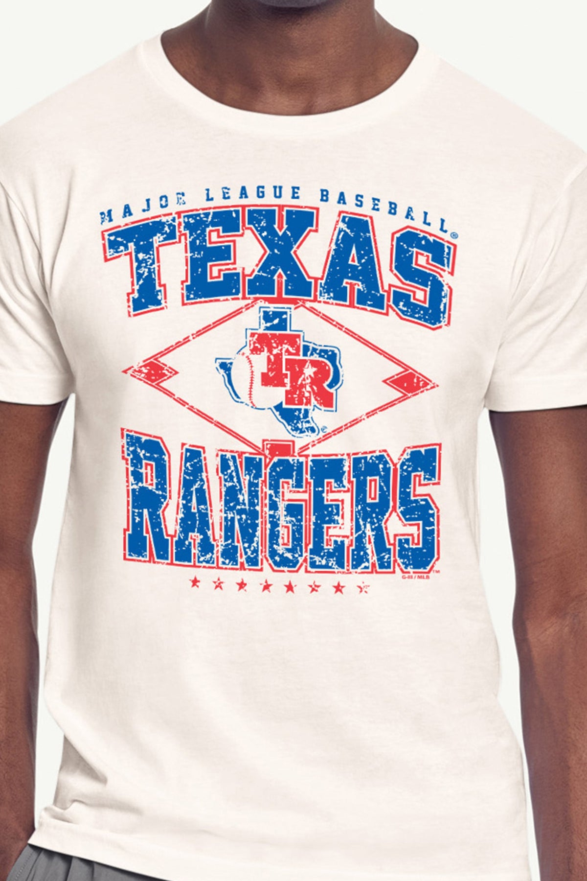 MENS TEXAS RANGERS DISTRESSED COOPERSTOWN DIAMOND SHORT SLEEVE T SHIRT - Vintage White