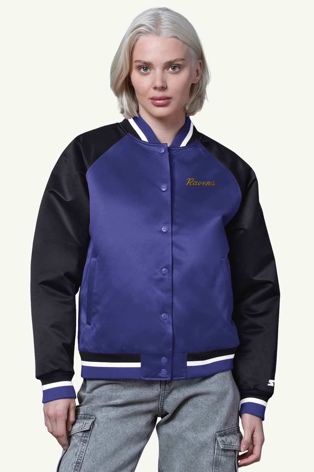 WOMENS BALTIMORE RAVENS FINAL SCORE SATIN VARSITY JACKET - Starter