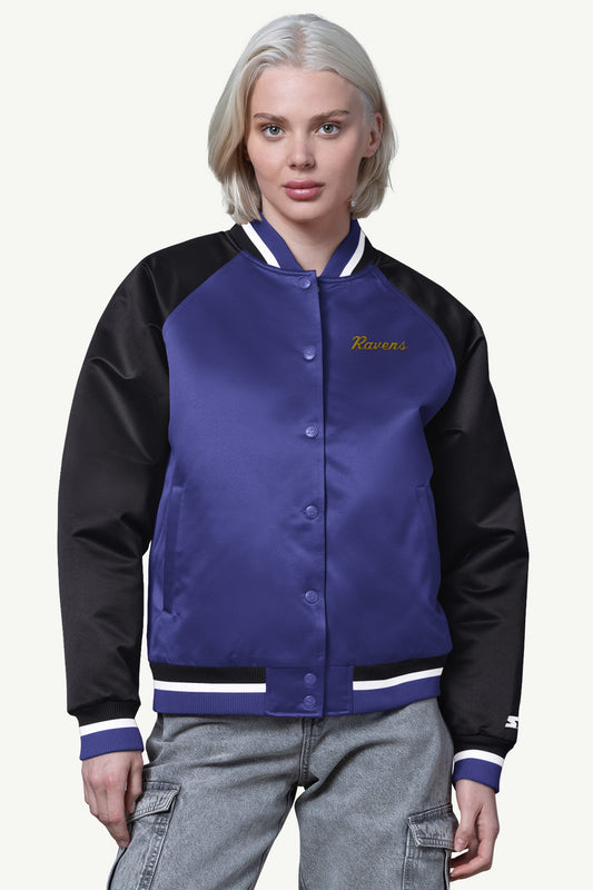WOMENS BALTIMORE RAVENS FINAL SCORE SATIN VARSITY JACKET - Starter