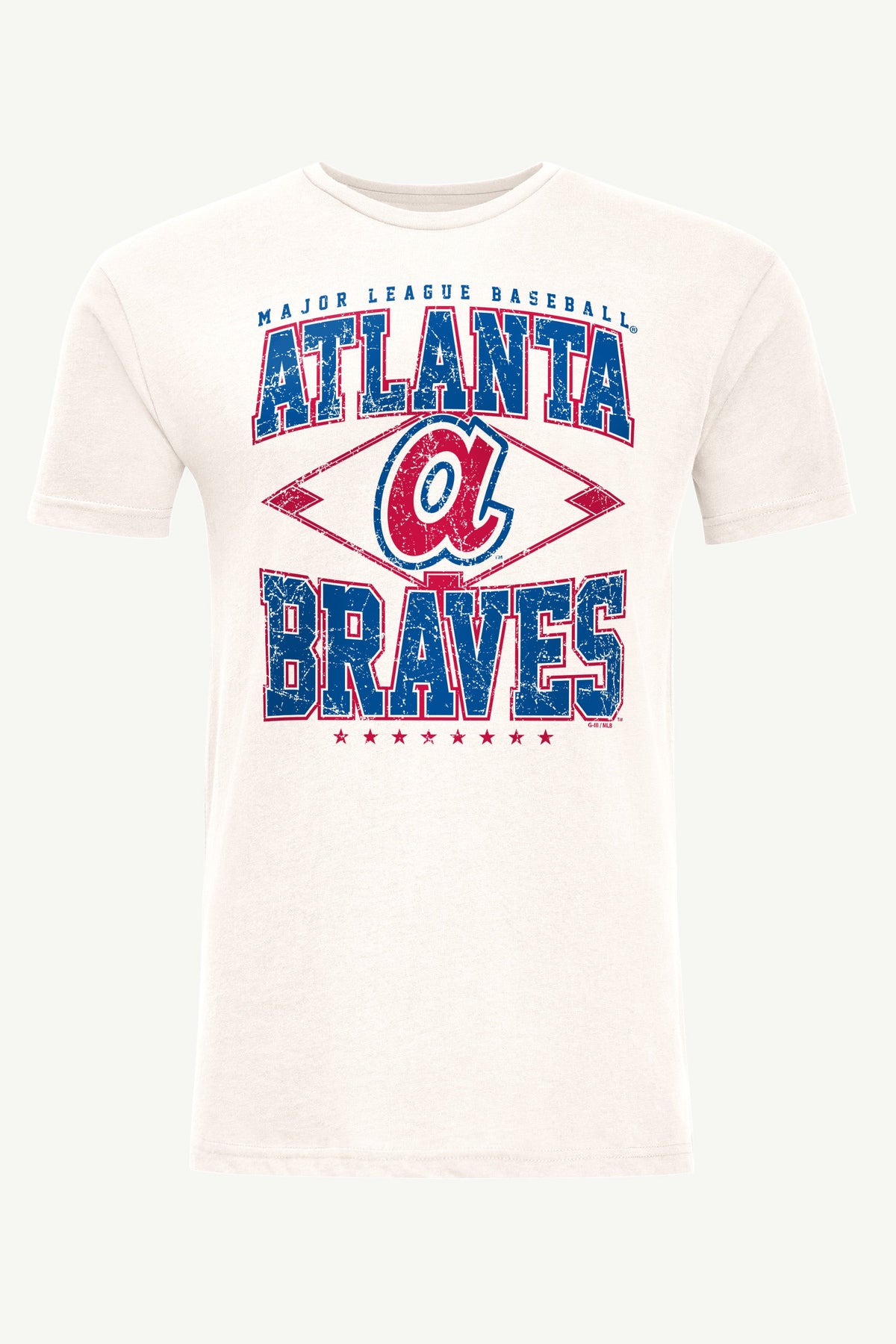 MENS ATLANTA BRAVES DISTRESSED COOPERSTOWN DIAMOND SHORT SLEEVE T SHIRT - Vintage White
