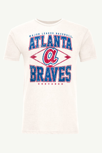 MENS ATLANTA BRAVES DISTRESSED COOPERSTOWN DIAMOND SHORT SLEEVE T SHIRT - Vintage White