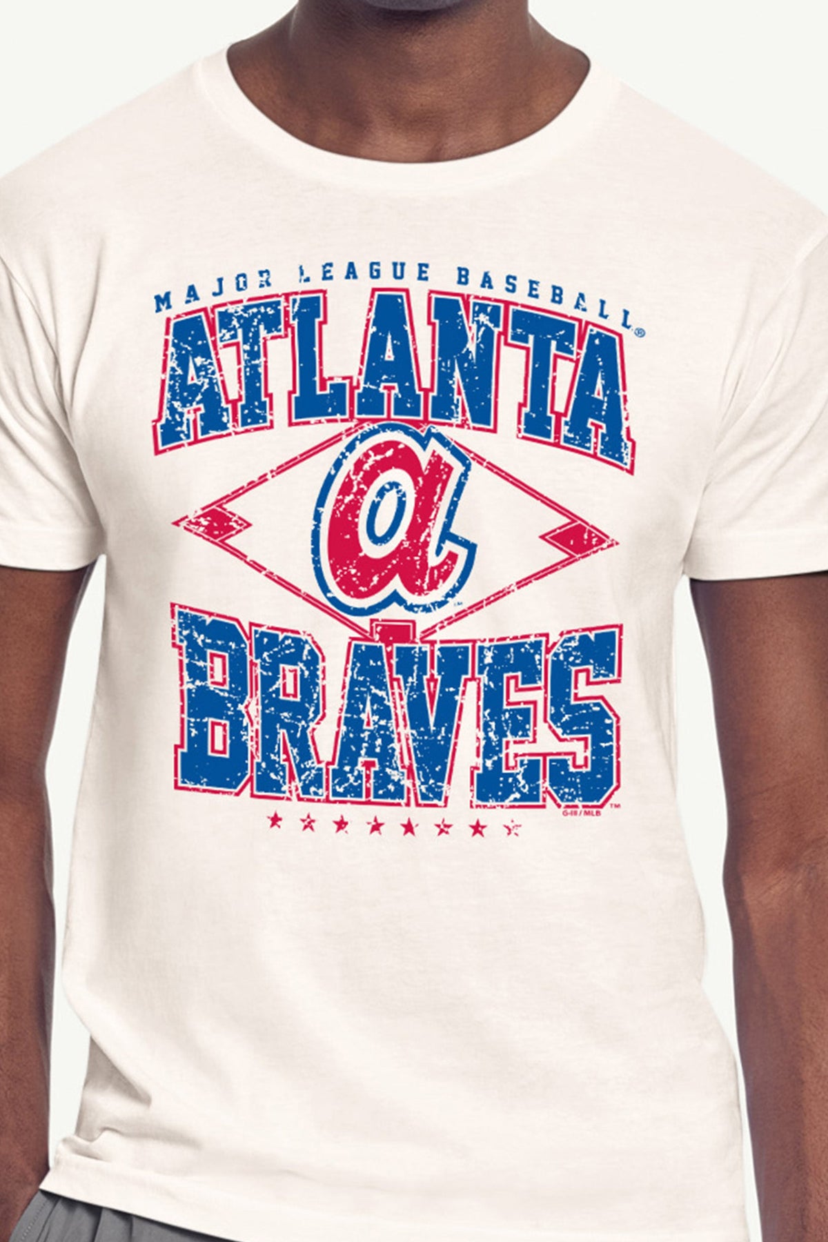 MENS ATLANTA BRAVES DISTRESSED COOPERSTOWN DIAMOND SHORT SLEEVE T SHIRT - Vintage White