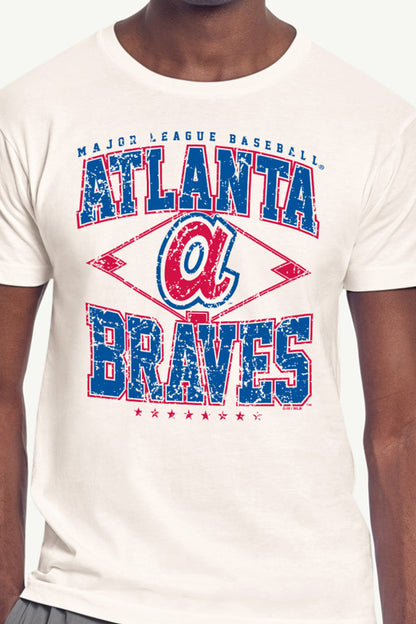 MENS ATLANTA BRAVES DISTRESSED COOPERSTOWN DIAMOND SHORT SLEEVE T SHIRT - Vintage White