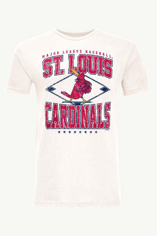 MENS ST. LOUIS CARDINALS DISTRESSED COOPERSTOWN DIAMOND SHORT SLEEVE T SHIRT - Vintage White