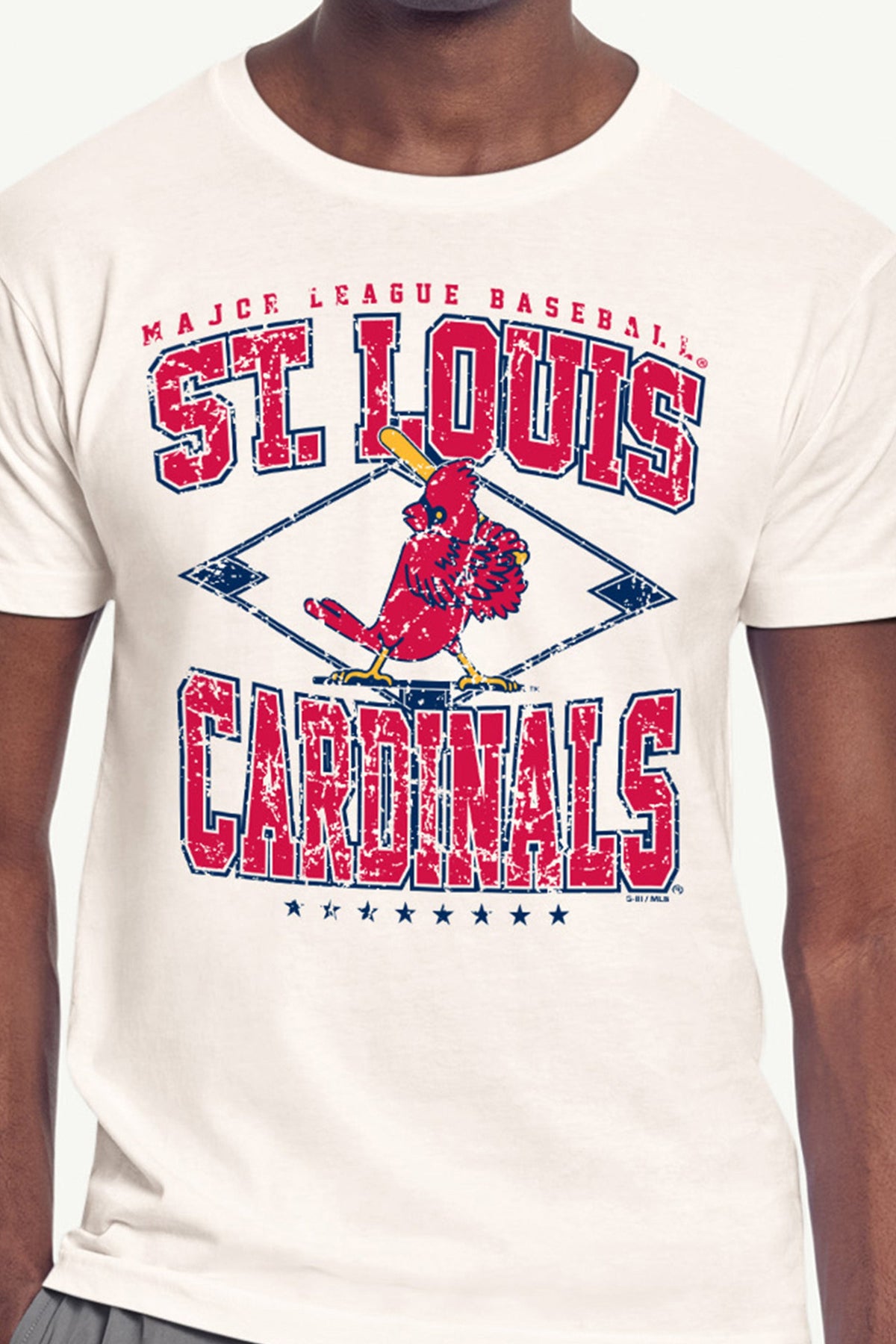 MENS ST. LOUIS CARDINALS DISTRESSED COOPERSTOWN DIAMOND SHORT SLEEVE T SHIRT - Vintage White