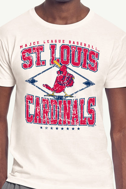 MENS ST. LOUIS CARDINALS DISTRESSED COOPERSTOWN DIAMOND SHORT SLEEVE T SHIRT - Vintage White