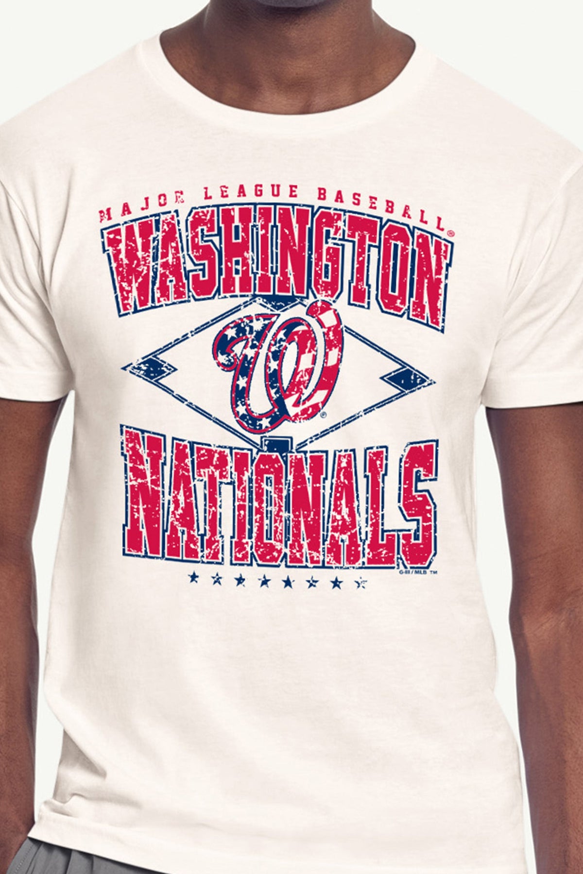 MENS WASHINGTON NATIONALS DISTRESSED COOPERSTOWN DIAMOND SHORT SLEEVE T SHIRT - Vintage White