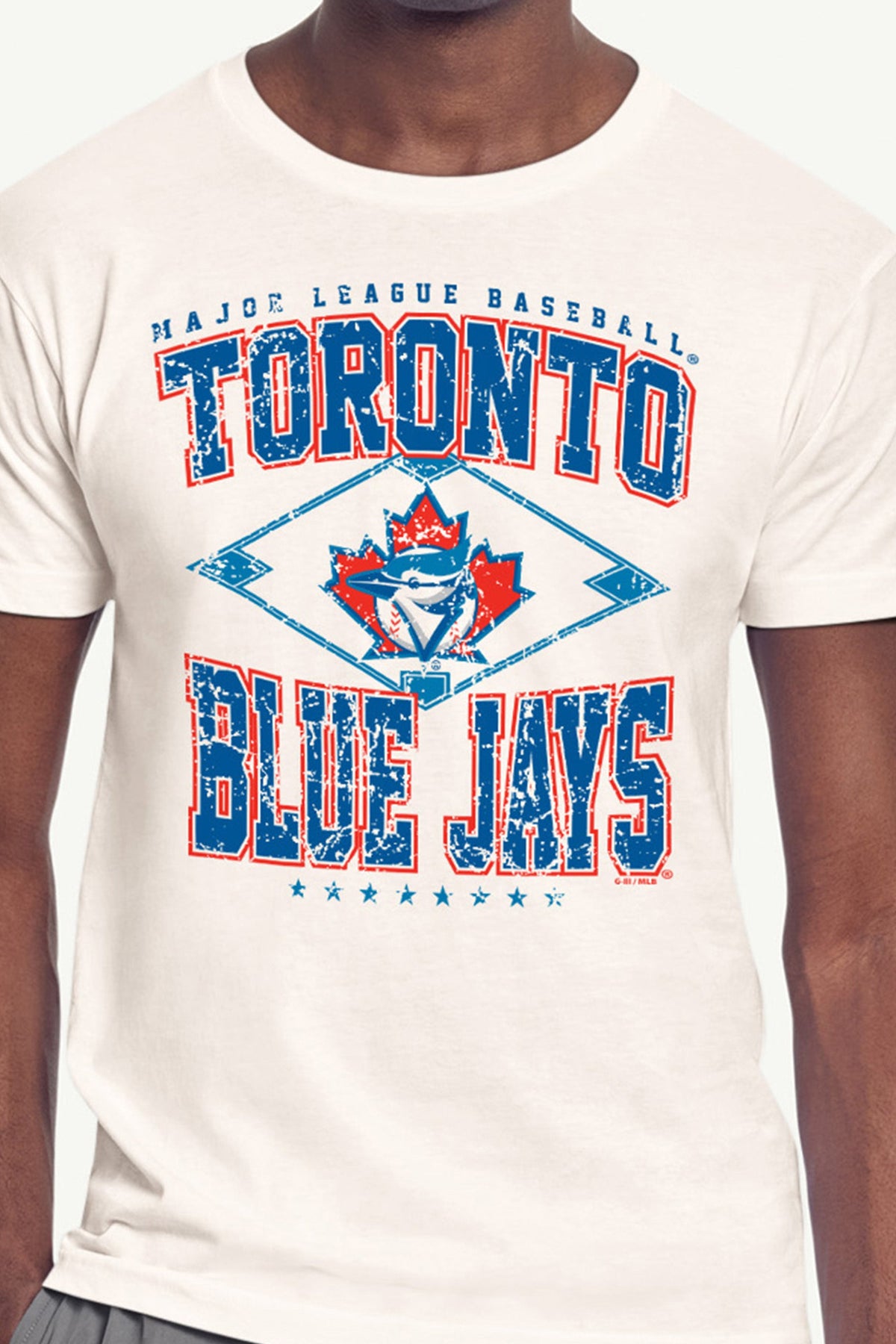 MENS TORONTO BLUE JAYS DISTRESSED COOPERSTOWN DIAMOND SHORT SLEEVE T SHIRT - Vintage White