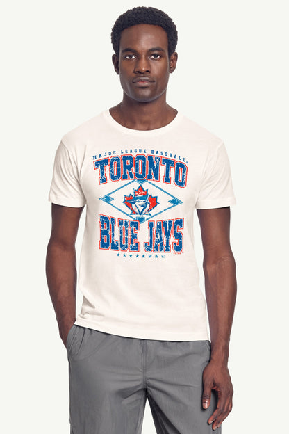 MENS TORONTO BLUE JAYS DISTRESSED COOPERSTOWN DIAMOND SHORT SLEEVE T SHIRT - Vintage White