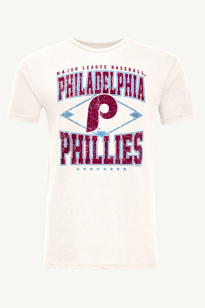 MENS PHILADELPHIA PHILLIES DISTRESSED COOPERSTOWN DIAMOND SHORT SLEEVE T SHIRT - Vintage White