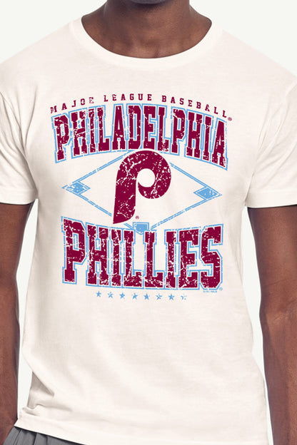 MENS PHILADELPHIA PHILLIES DISTRESSED COOPERSTOWN DIAMOND SHORT SLEEVE T SHIRT - Vintage White