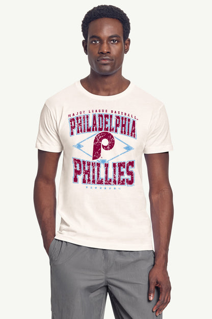 MENS PHILADELPHIA PHILLIES DISTRESSED COOPERSTOWN DIAMOND SHORT SLEEVE T SHIRT - Vintage White
