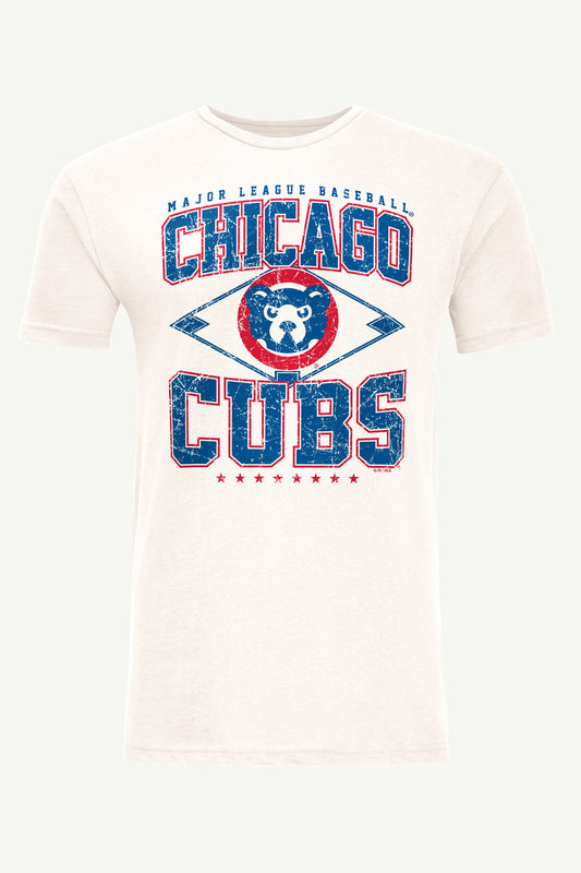 MENS CHICAGO CUBS DISTRESSED COOPERSTOWN DIAMOND SHORT SLEEVE T SHIRT - Vintage White