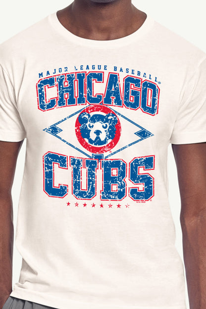 MENS CHICAGO CUBS DISTRESSED COOPERSTOWN DIAMOND SHORT SLEEVE T SHIRT - Vintage White
