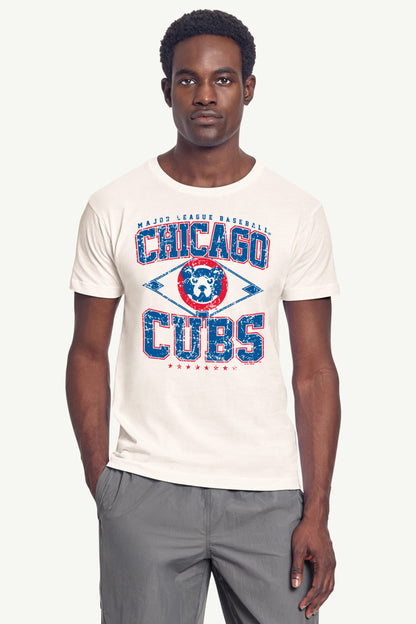 MENS CHICAGO CUBS DISTRESSED COOPERSTOWN DIAMOND SHORT SLEEVE T SHIRT - Vintage White