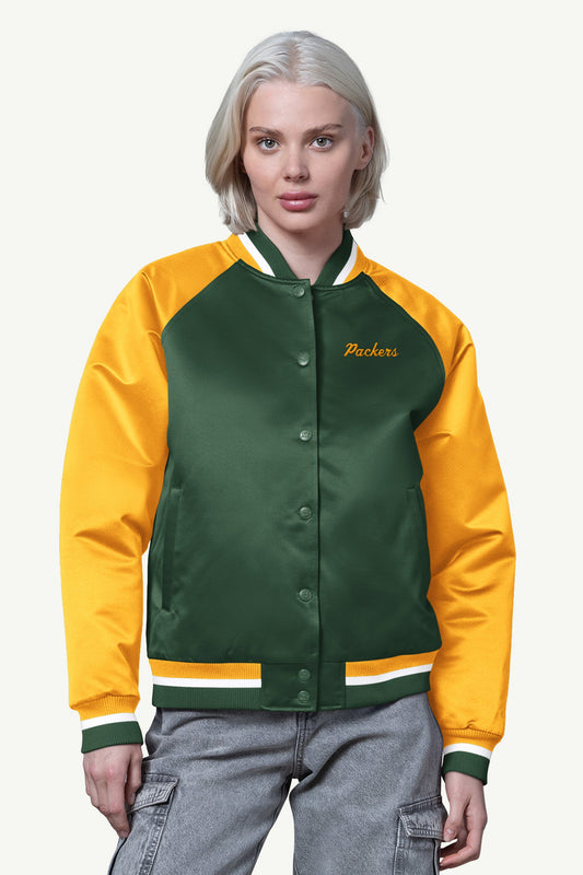 WOMENS GREEN BAY PACKERS FINAL SCORE SATIN VARSITY JACKET - Starter
