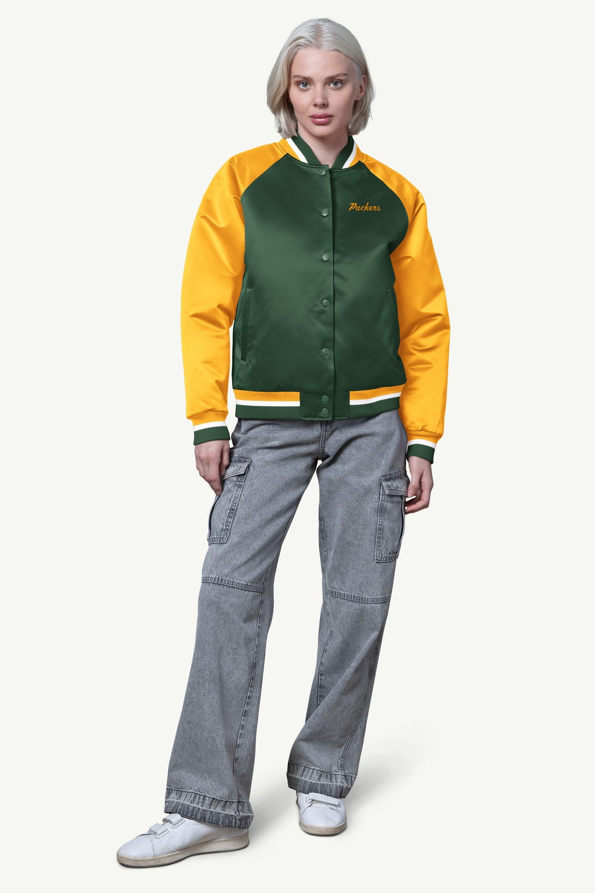 WOMENS GREEN BAY PACKERS FINAL SCORE SATIN VARSITY JACKET - Starter