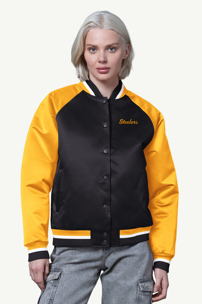WOMENS PITTSBURGH STEELERS FINAL SCORE SATIN VARSITY JACKET - Starter