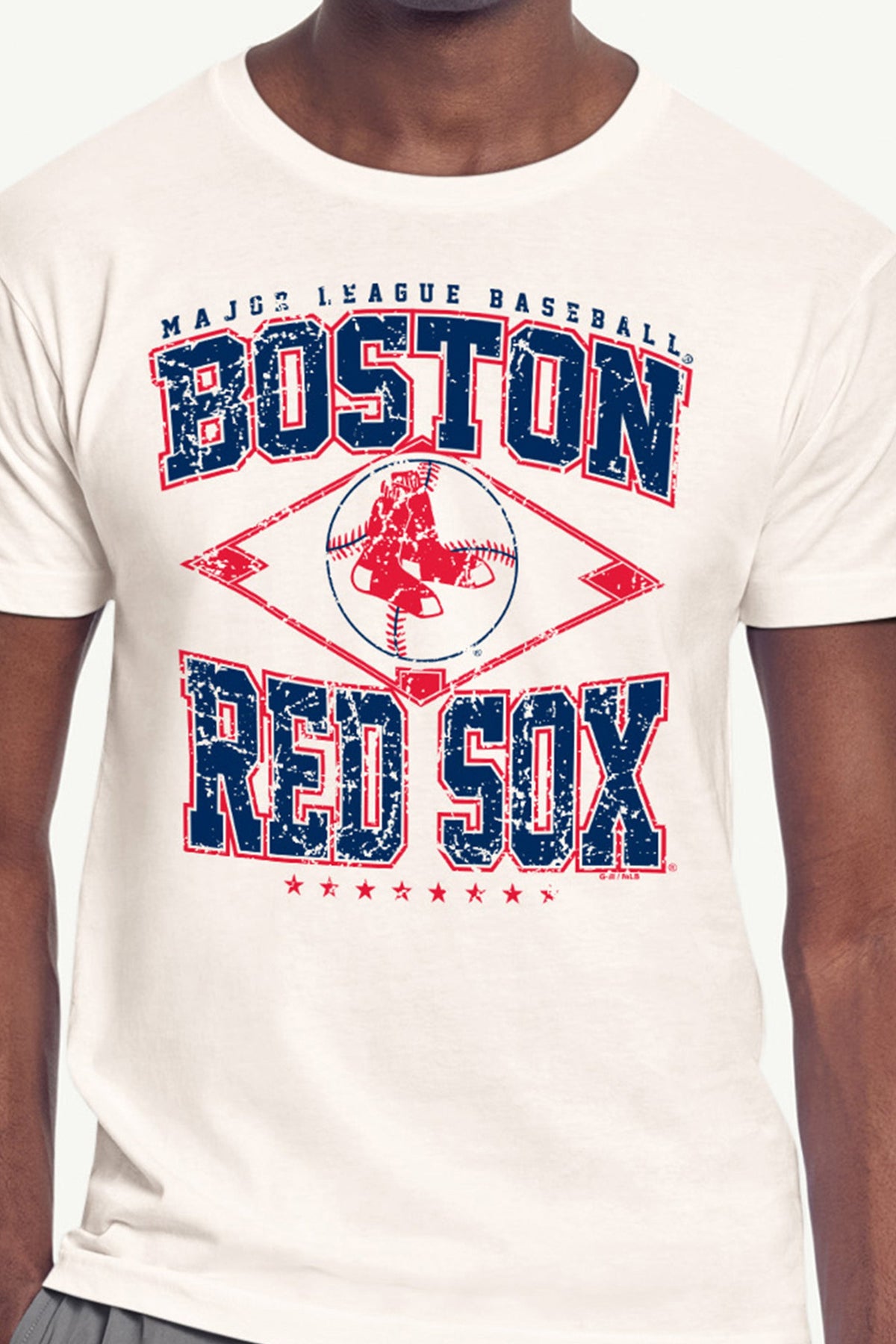 MENS BOSTON RED SOX  DISTRESSED COOPERSTOWN DIAMOND SHORT SLEEVE T SHIRT - Vintage White