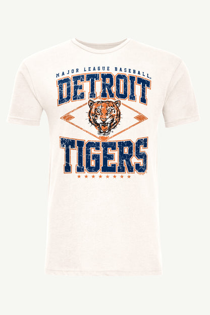 MENS DETROIT TIGERS DISTRESSED COOPERSTOWN DIAMOND SHORT SLEEVE T SHIRT - Vintage White